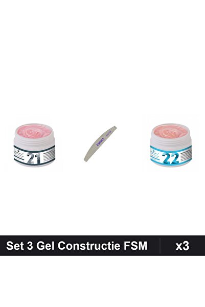 Makeup Set 3 Gel Constructie UV LED FSM 15g, Nuante 21 22, Pila Unghii EMMA 1...