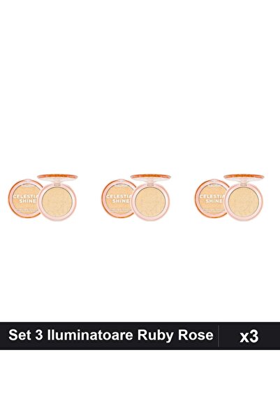 Makeup Set 3 Iluminatoare Ruby Rose Celestial Shine 02 Prism Light, Highlight...