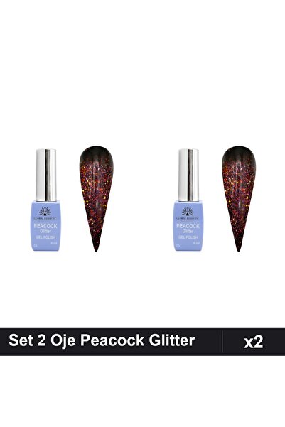 Makeup Set of 2 Semi-permanent Nail Polish Peacock Glitter 8ml, Shade 06, UV ...