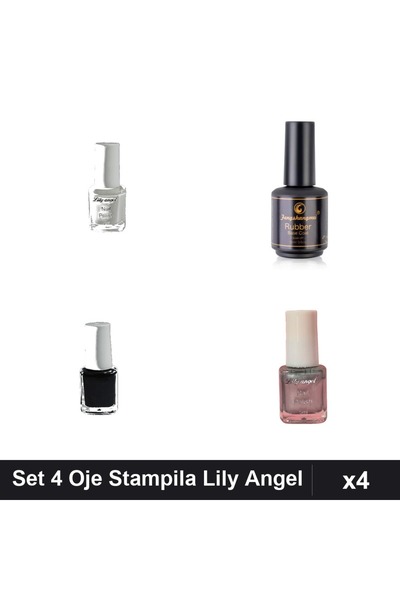 Makeup Set 4 Oje Semipermanente Lily Angel 5ml, Stampila Alb Negru Argintiu +...