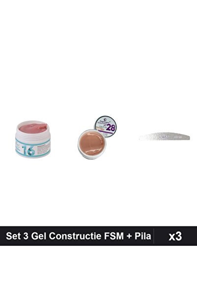 Makeup Set 3 Gel Constructie UV LED FSM 15g, Nuante 16 28, Pila Unghii Emma 1...