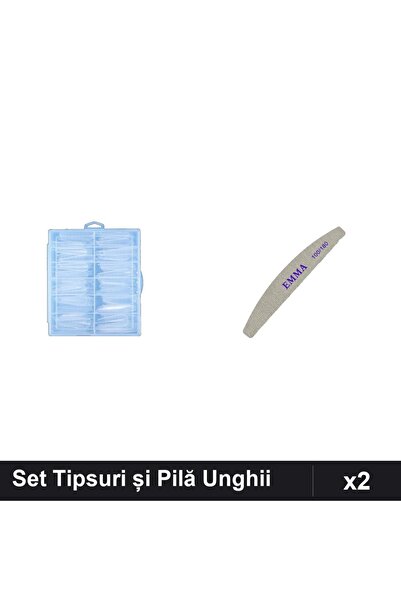 Makeup Set Îngrijire Unghii 2 Piese, 120 Tipsuri Reutilizabile + Pilă EMMA Gr...