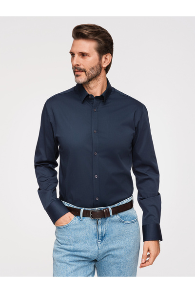 OMBRE Men's Slim Fit Shirt with Kent Collar OM-SHOS-0211 Navy Blue