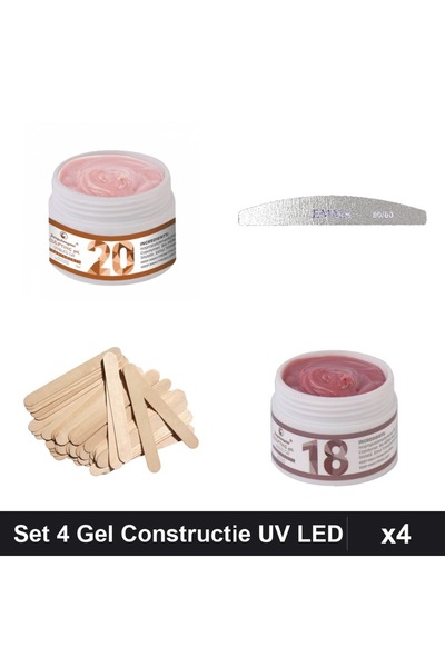 Makeup Set 4 Gel Constructie UV LED FSM 15g, Pila Emma 80/80, Spatula Lemn, M...