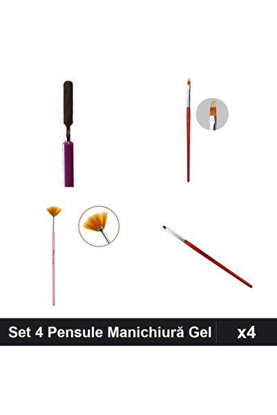 Makeup Set 4 Pensule Manichiură Profesionale, 2 Capete Ombre Gel Evantai Limb...