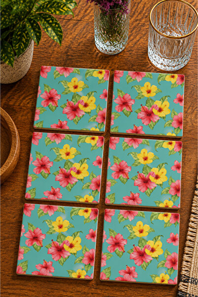 JHAAR Abstract Floral Themed Modern Set of 6 Coasters - Uv Printed Mdf - 10X1...