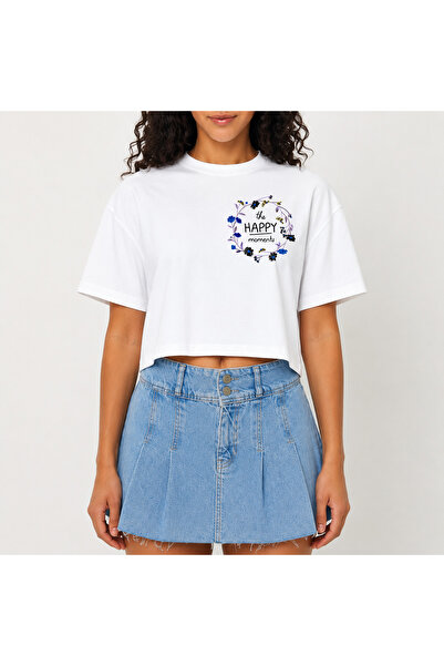 URBANTRENDSTORE Crop T-shirt με λευκό σχέδιο, άνετη εφαρμογή, ακατέργαστη κοπ...