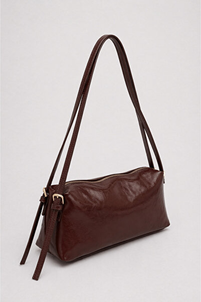 Women's Double Strap Zipper Shoulder Bag BROWN