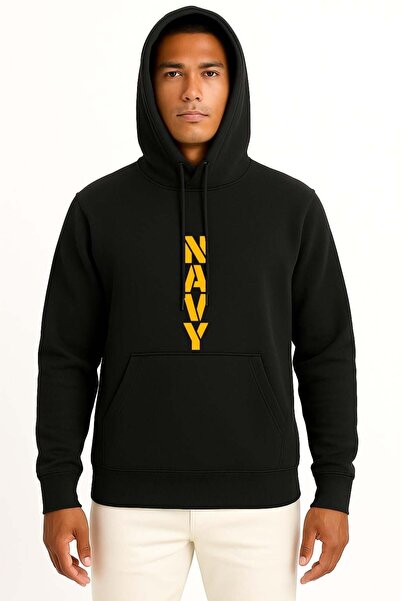Bahriyeli Collection Hooded Vert Navy Unisex Sweatshirt with Chest and Back P...