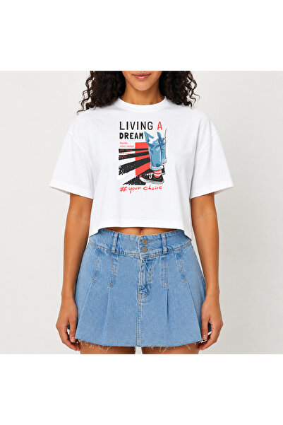 URBANTRENDSTORE Crop T-shirt με λευκό σχέδιο, άνετη εφαρμογή, ακατέργαστη κοπ...