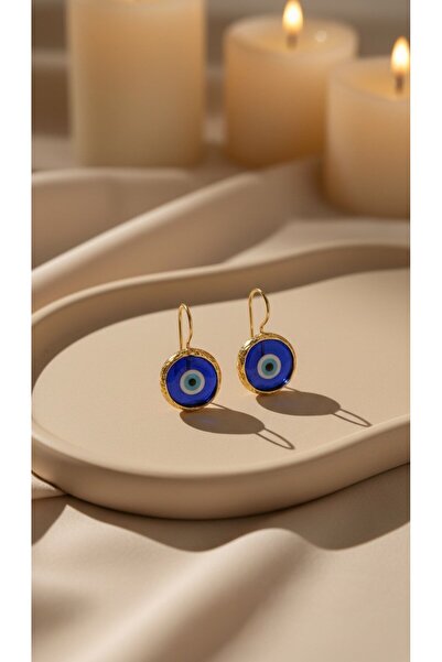 SR Jewelry Box Lacivert Nazar Boncuklu Yuvarlak Küpe – Minimal Şık Kadın Küpe