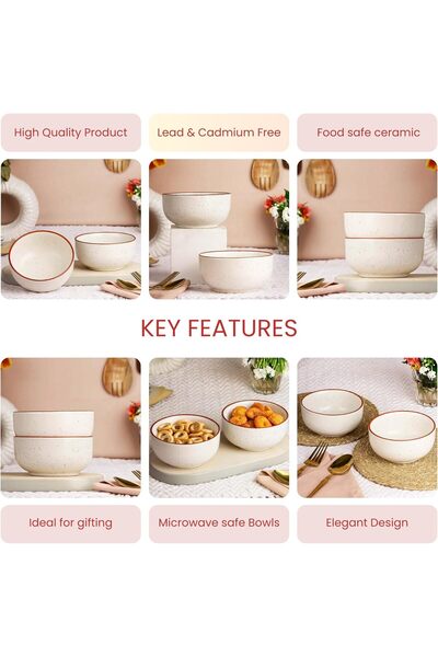 The Earth Store White Marble Ceramic Snack Bowls for Pasta, Noodles, Cereals,...