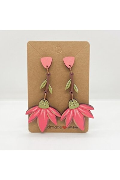 OEM Cercei handmade Floare Roz, pictati pe lemn, metal hipoalergenic, cadou s...