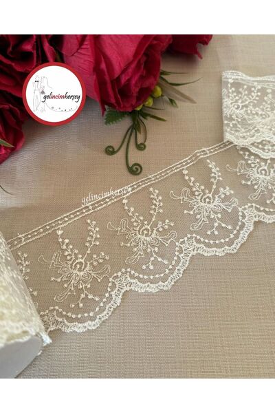 Gelincimherşey Geniş Demet Çiçekli Dantel Tül Güpür 8 cm 4 Metre
