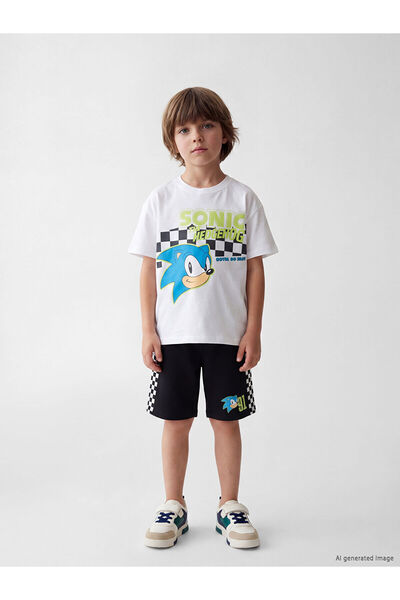 LC Waikiki White Sonic Printed Boys' T-Shirt and Shorts 2-Piece
