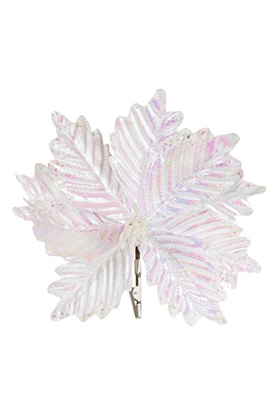 Zumzeria Floare decorativă albă irizată de Crăciun cu cleme 23cm