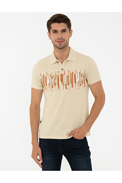 Pierre Cardin Beige Slim Fit Polo Collar T-Shirt 50242118-Vr011