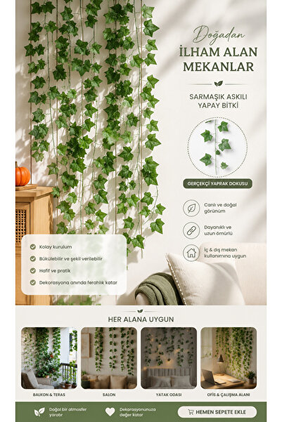 BLUE SİDE 1 Adet Pinterest Stil Yapay Dallı Yaprak Sarmaşık