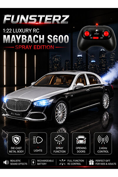 funsterz سيارة مرسيدس مايباخ S600 RC للرش بالرشاش، لعبة تحكم عن بعد مصبوبة با...