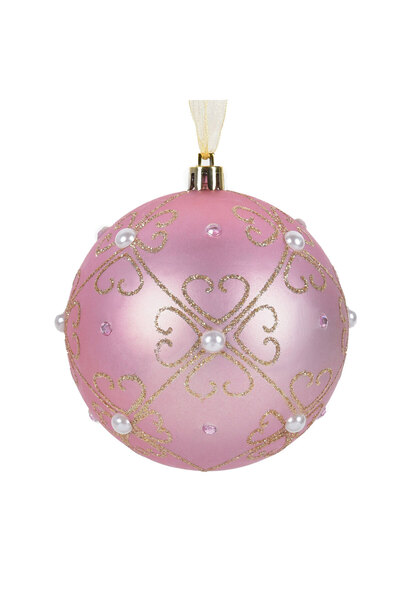 Zumzeria Ornament pentru bradul de Crăciun, glob roz mat cu model floral auri...