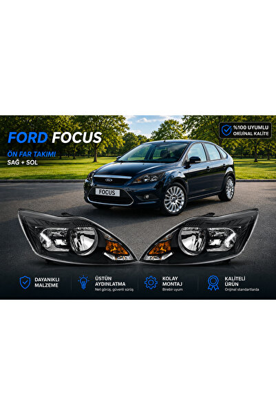 FPParts Ford Focus MK2.5 Titanium Uyumlu 2008-2011 Siyah Zemin Sağ Sol Far Ta...