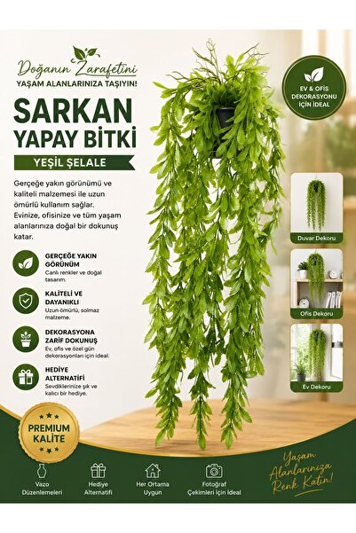 Keyfi Sepet Sarkan Yapay Bitki Yeşil Şelale Dekoratif Yapay Sarmaşık Ev Ofis ...