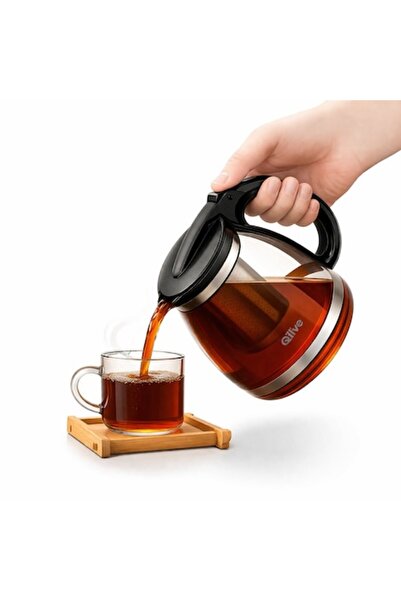 Ruhhy Ceainic de sticlă cu infuzor 2L RUHHY, filtru detașabil din oțel inoxid...