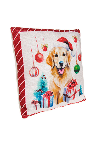 Zumzeria Pernă decorativă albă de Crăciun cu model de câine 35x35cm
