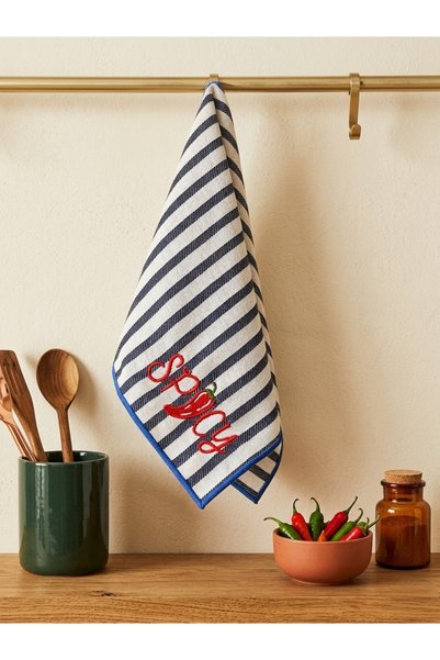 LİONYA DESİGN Spicy Pepper Embroidered Decorative Hand Towel – 100% Cotton, Striped Linen Texture (30X45)