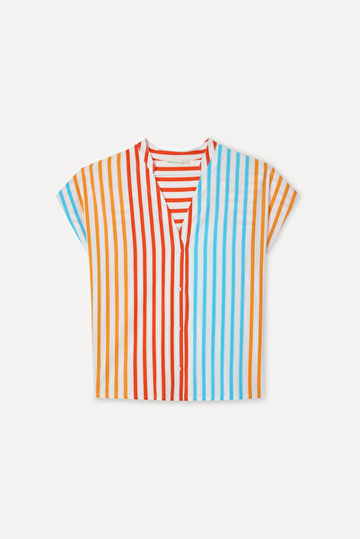 Mudo Women's White Striped Low Sleeve Shirt