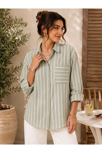 EMİRA LİFE Lamis Fabric Striped Oversize Shirt