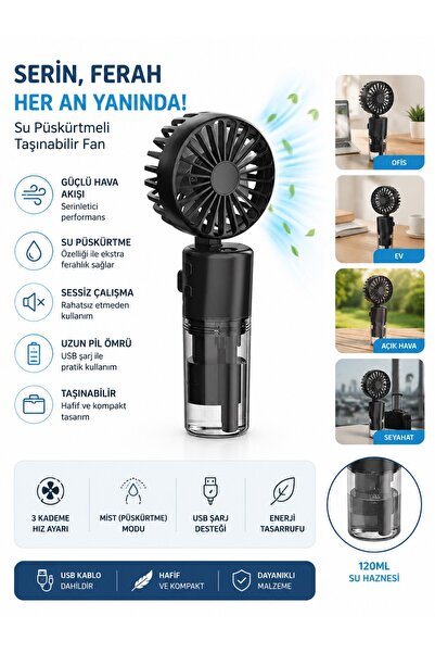Tastech F2 Su Buharı Püskürtmeli Mini Fan Taşınabilir Sulu Buharlı El Vantila...