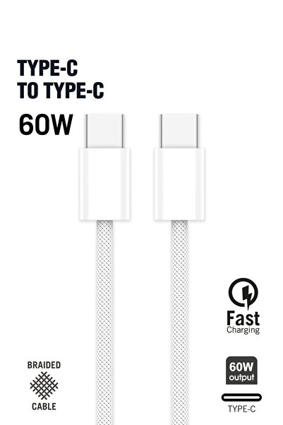 İntouch Type-C To Type-C 60W Örgü Data Ve Şarj Kablosu 100cm Beyaz