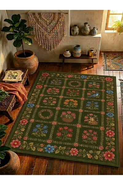 Rugs Modern Halı SDT Klasik Vintage Stil Çiçek Bahçesi Desenli Bordo Kırmızı ...
