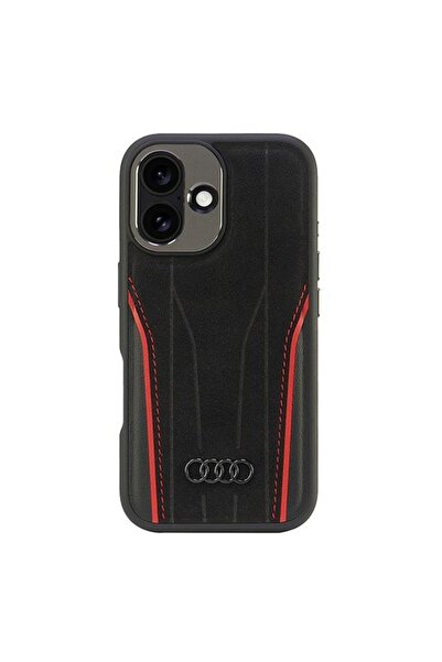 Audi Husă rigidă MagSafe din piele naturală pentru iPhone 16 6.1 " negru-roșu...