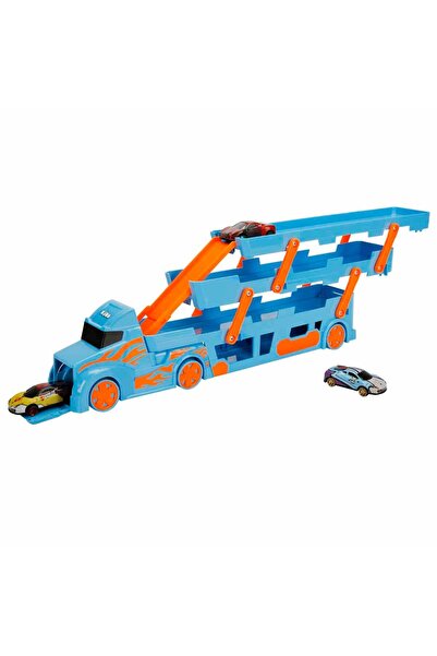 King Toys مجموعة ألعاب ناقل السيارات المكونة من 3 طوابق و3 سيارات - أزرق