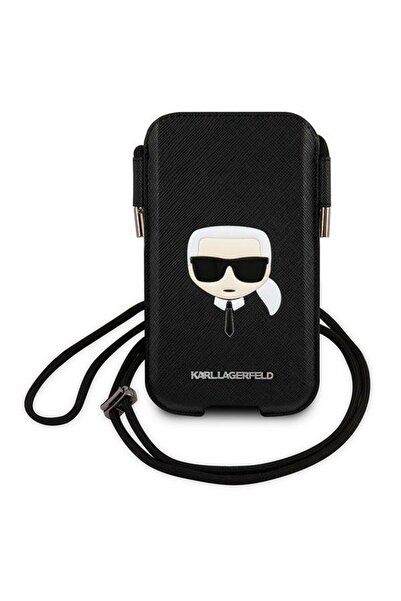 Karl Lagerfeld Husă rigidă neagră de 6.1 inch, Saffiano, Ikonik Karl`s Head, ...