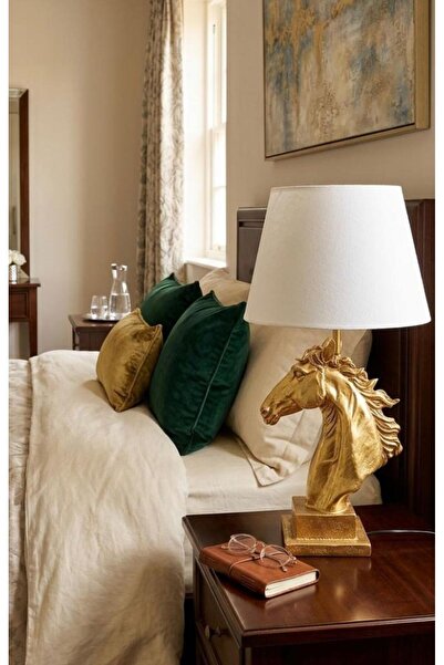 Mirsa Global Modern Horse Lampshade Gold Bust Lampshade Sculpture – White Hat...