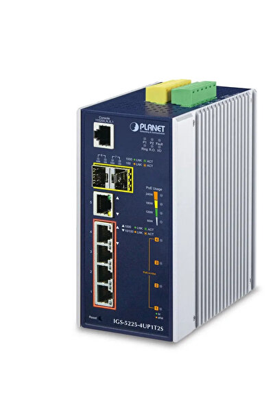 Planet IP30 Industrial L2+/L4 4-Port 60W 1000T Ultra PoE+ 1-Port 1000T + 2-po...
