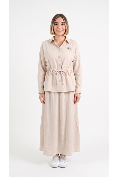 Caddebostan Moda Women's Strawberry Linen Waist-Tie Shirt and Skirt Set 7156 ...