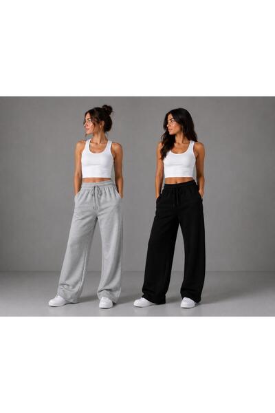 ADR MODA 2 Pack Black Gray Wide Leg Sweatpants