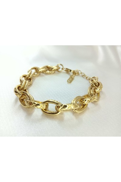 LUX Kadın Gold Çelik Zincir Bileklik - Elegant Geçişli Tasarım