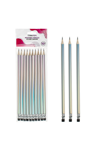 Zumzeria Pencils 10pcs HB HOLOGRAPHIC Black Eraser