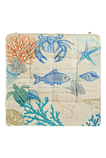 OEM Cotton Chair Cushion with Fish, Shells, Coral Blue 40x40cm