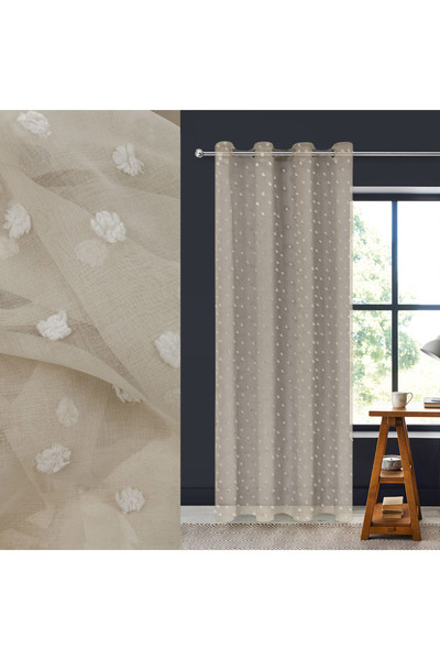 OEM Beige Decorative Curtain with Fringes & Rings 140x260cm