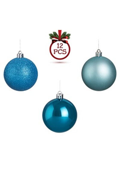 Zumzeria Set of Matte Glitter Turquoise Christmas Baubles Ø7cm - 12pcs