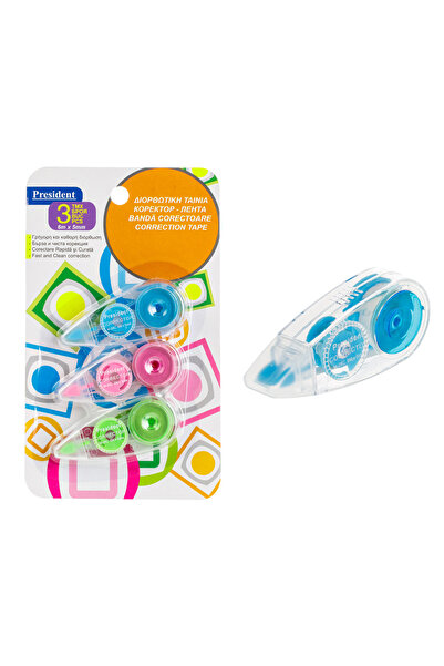 President Mini Colored Correction Tapes Set 6m x 5mm - 3pcs