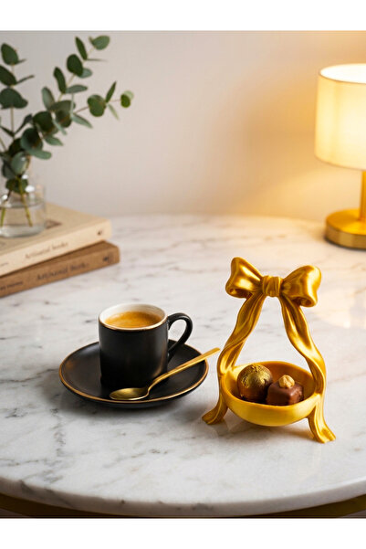 Flay3d Fiyonk Tasarımlı Altın Kahve Yanı Çikolatalık 6’lı Set – Dekoratif Lok...