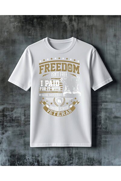 COMVİCHO تي شيرت كبير الحجم مطبوع عليه freedom veteran