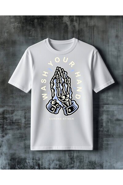 COMVİCHO Wash Your Hand Corona Attack Printed Oversize T-Shirt